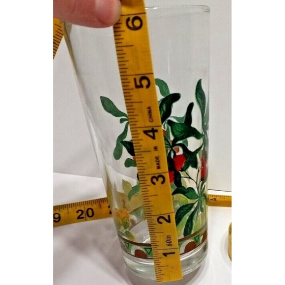 KIG Indonesia Set Of 4 Strawberries & Blooms Drinking Glasses Red Yellow Green - Picture 8 of 9